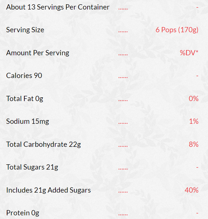 otter pops nutrition facts